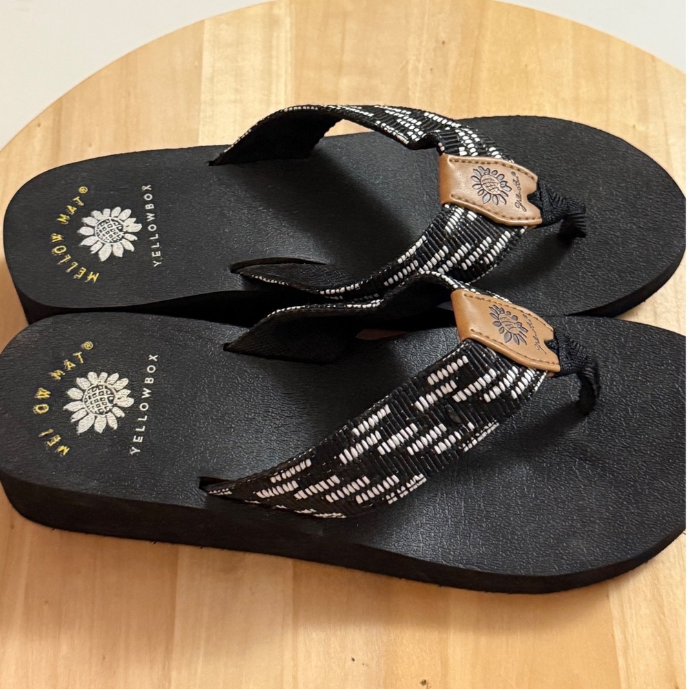 Yellow Box Emmett Mellow Mat Platform Flip Flop Sandals Black Woven Women's 8 - Picture 4 of 8